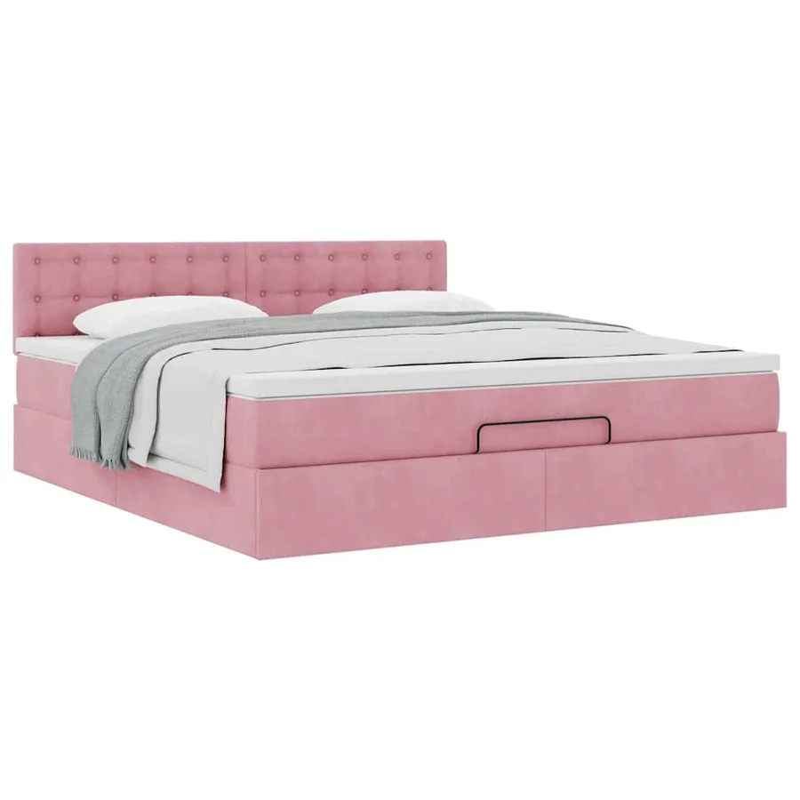 Cadre de lit ottoman avec matelas rose 180x200 cm velours - 5