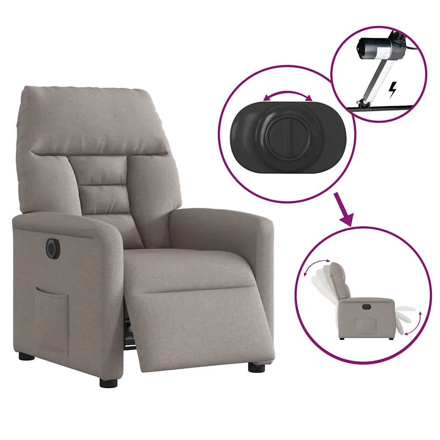 Fauteuil inclinable électrique Taupe Tissu - 9