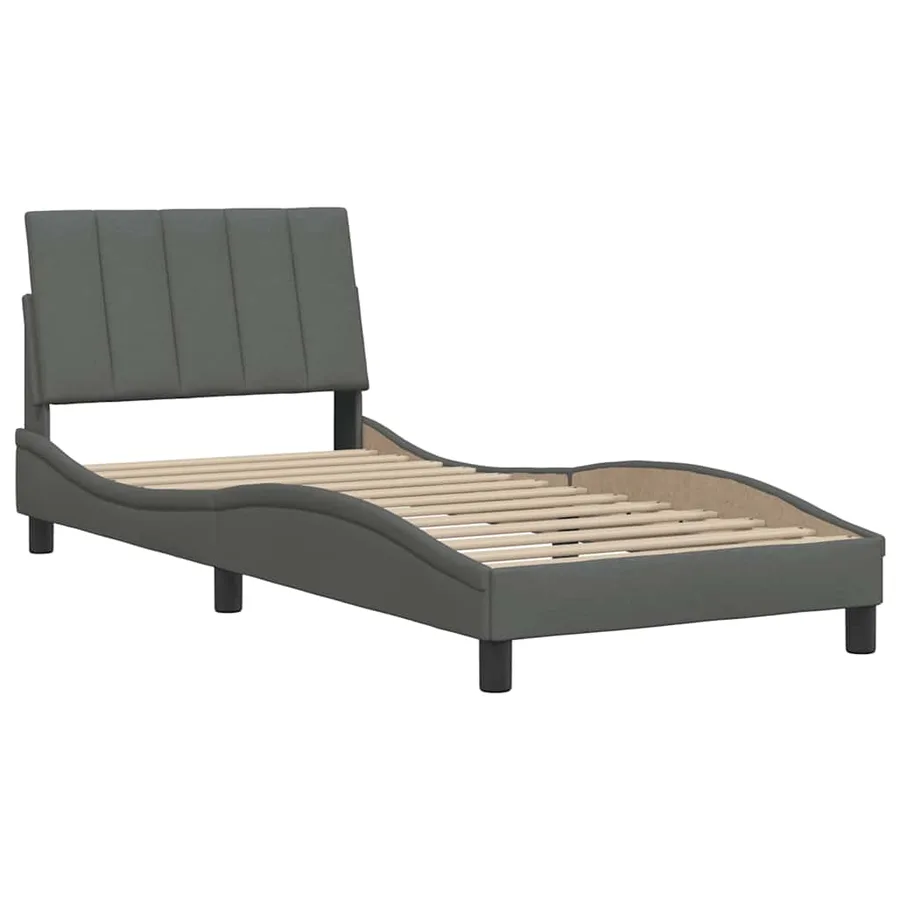 Cadre de lit sans matelas Hanko gris foncé 90x190 cm tissu - 4