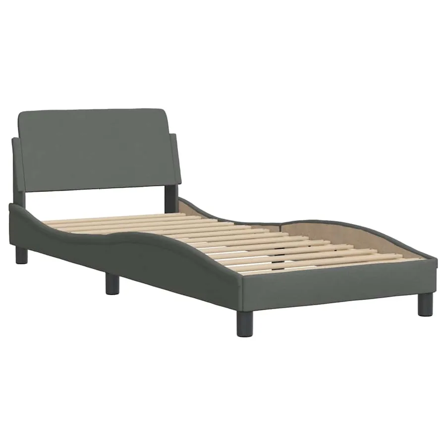 Cadre de lit sans matelas Hanko gris foncé 90x190 cm tissu - 6