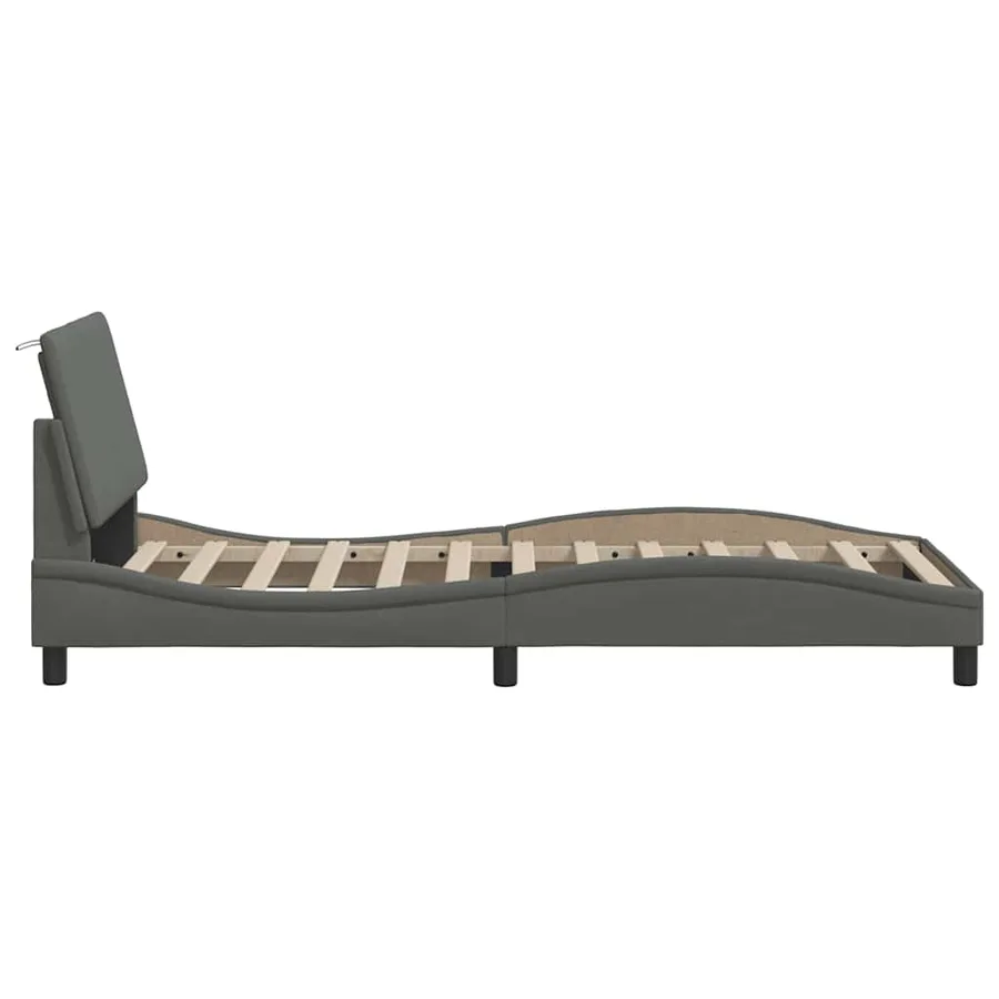 Cadre de lit sans matelas Hanko gris foncé 90x190 cm tissu - 8
