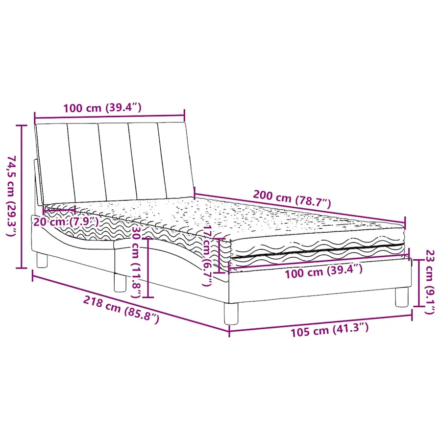 Lit avec matelas Hanko bleu 100x200 cm tissu - 14