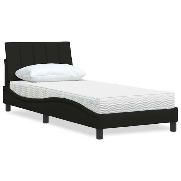 Lit avec matelas Hanko noir 90x190 cm tissu