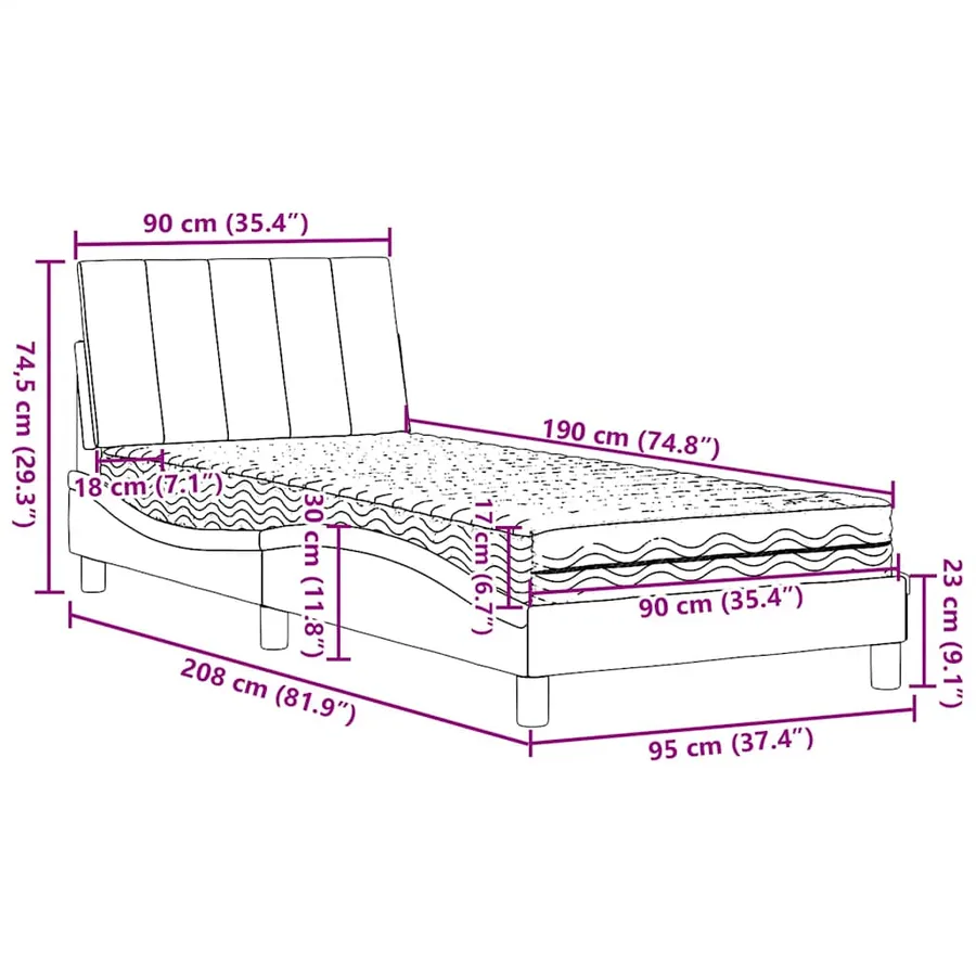 Lit avec matelas Hanko noir 90x190 cm tissu - 14
