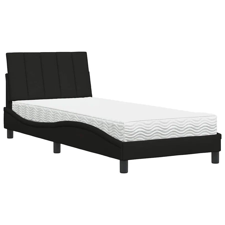 Lit avec matelas Hanko noir 90x190 cm tissu - 2