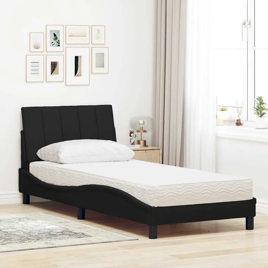 Lit avec matelas Hanko noir 90x190 cm tissu - 3