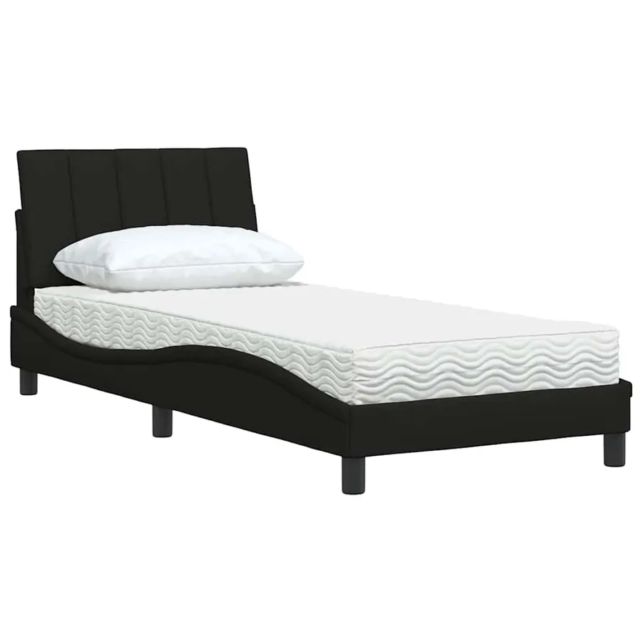 Lit avec matelas Hanko noir 90x190 cm tissu - 4