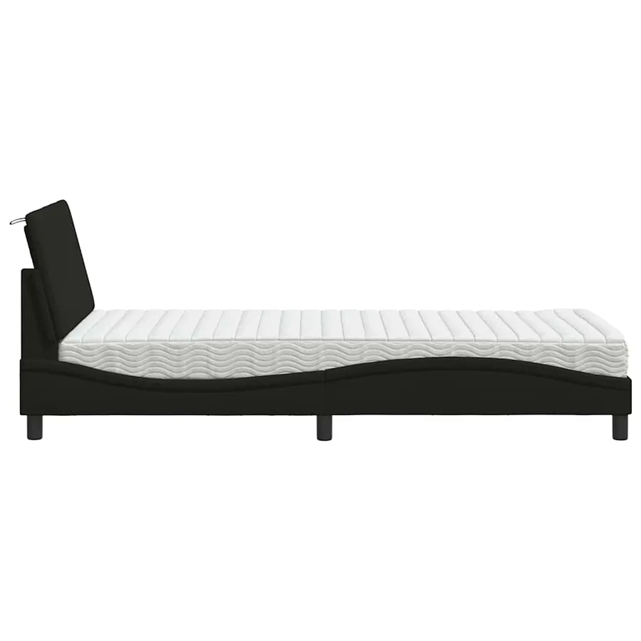 Lit avec matelas Hanko noir 90x190 cm tissu - 6
