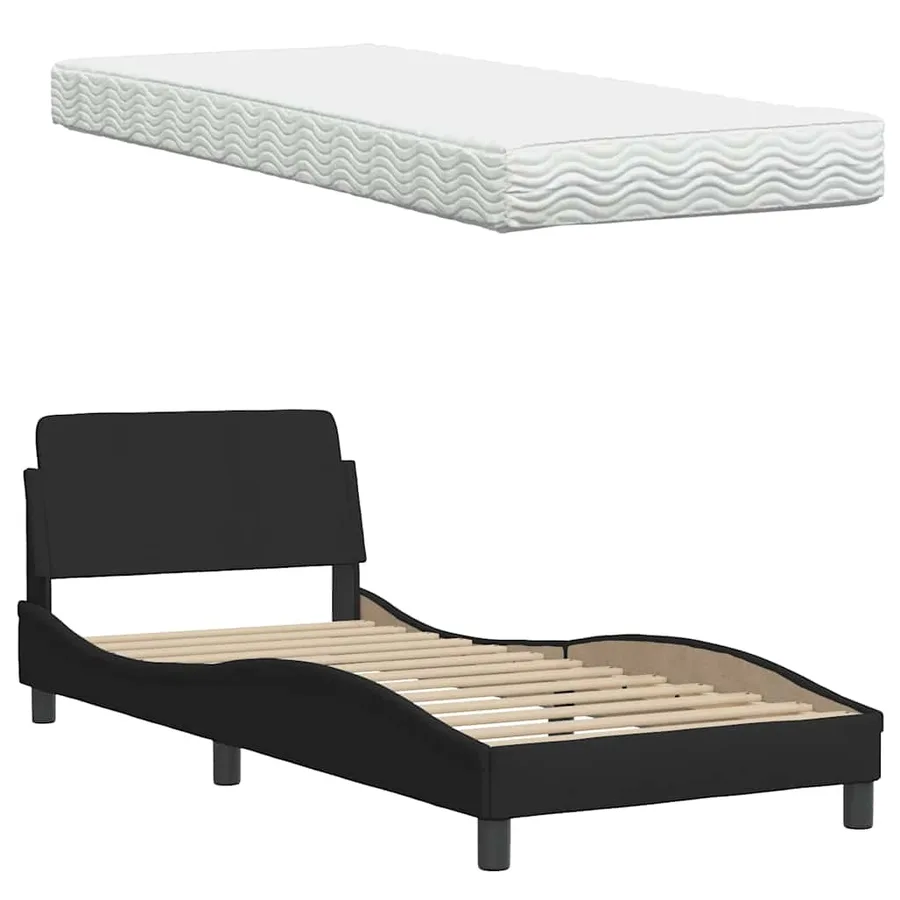 Lit avec matelas Hanko noir 90x190 cm tissu - 8