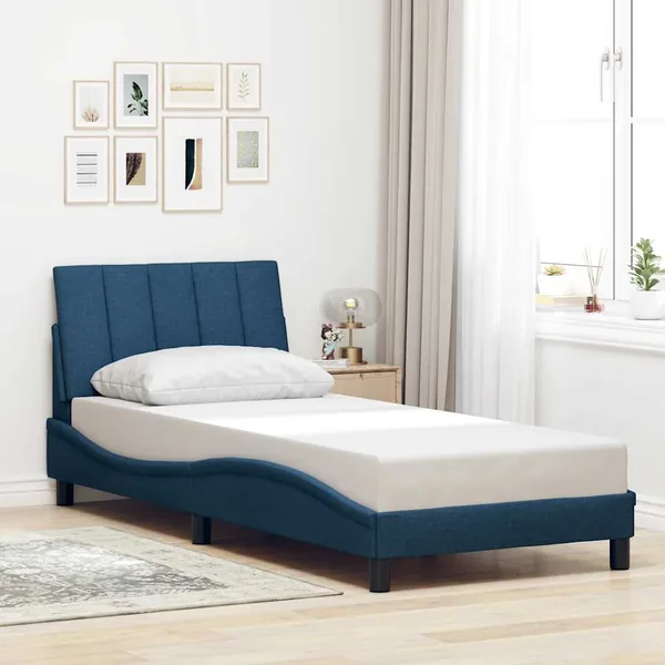 Cadre de lit sans matelas Hanko bleu 80x200 cm tissu
