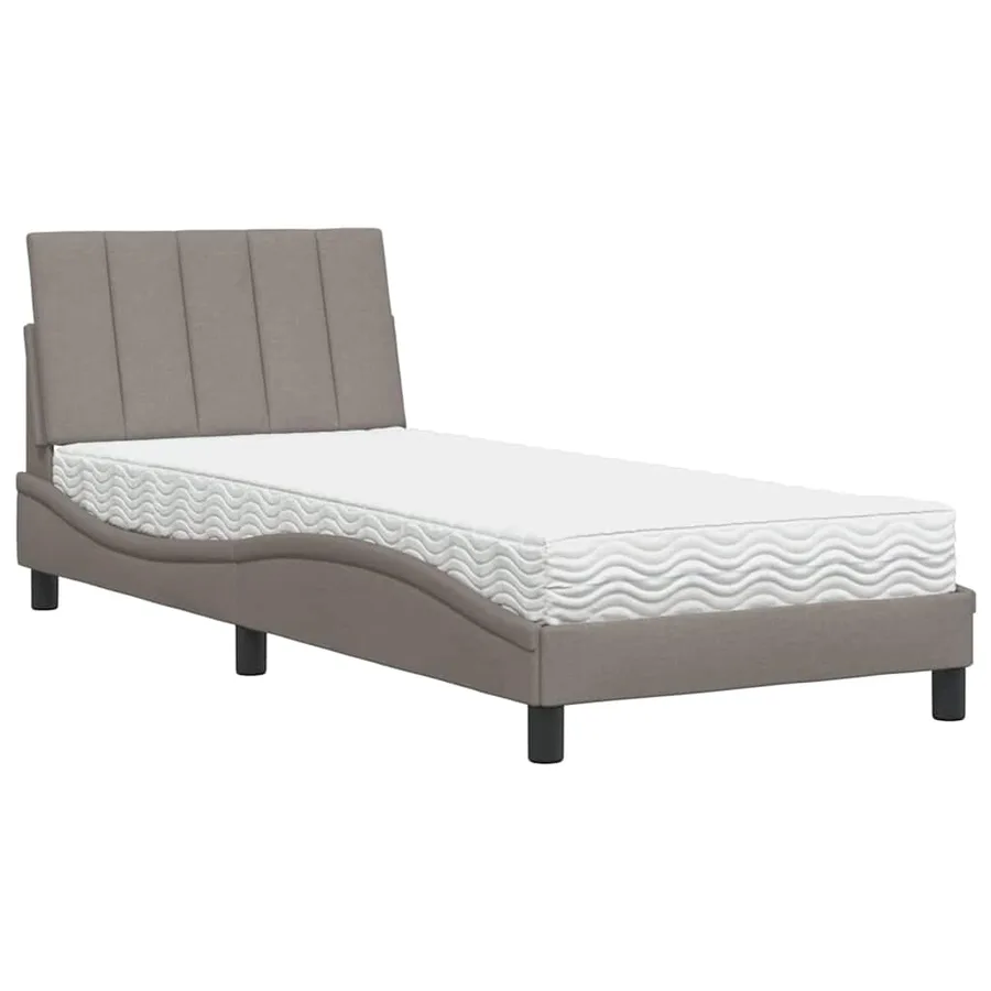 Lit avec matelas Hanko taupe 90x190 cm tissu - 2