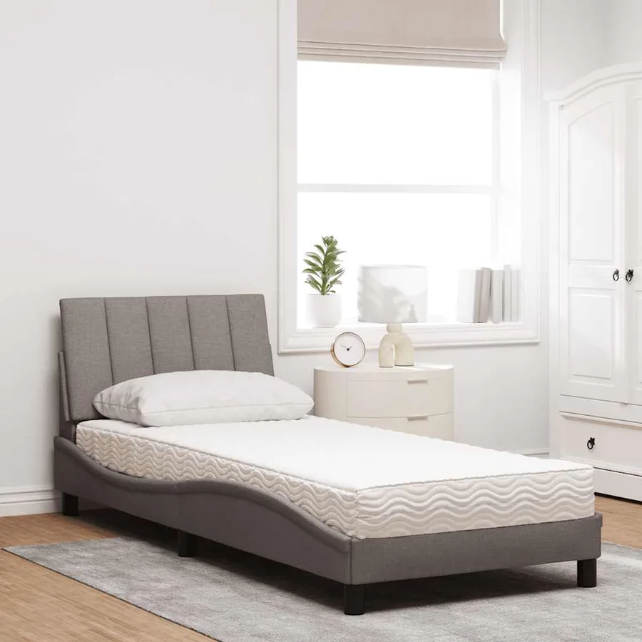 Lit avec matelas Hanko taupe 90x190 cm tissu - 3