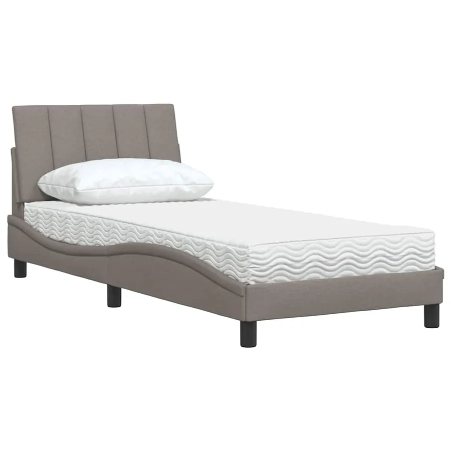 Lit avec matelas Hanko taupe 90x190 cm tissu - 4