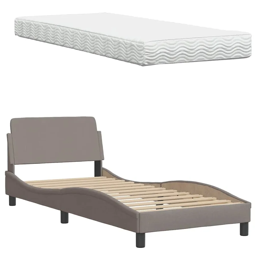 Lit avec matelas Hanko taupe 90x190 cm tissu - 8