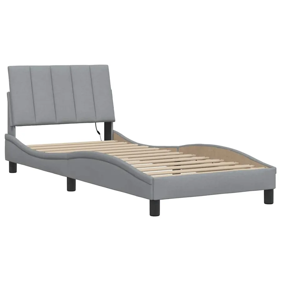 Cadre de lit sans matelas Hanko gris clair 90x190 cm tissu - 3