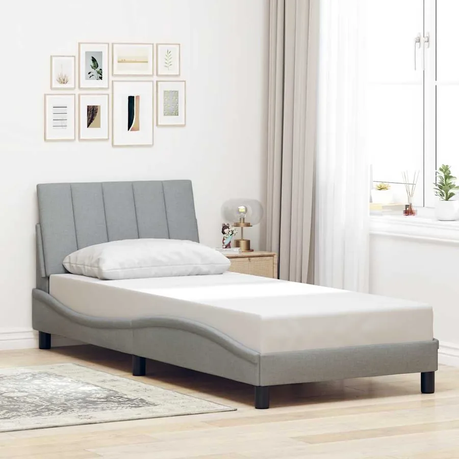 Cadre de lit sans matelas Hanko gris clair 90x190 cm tissu - 4