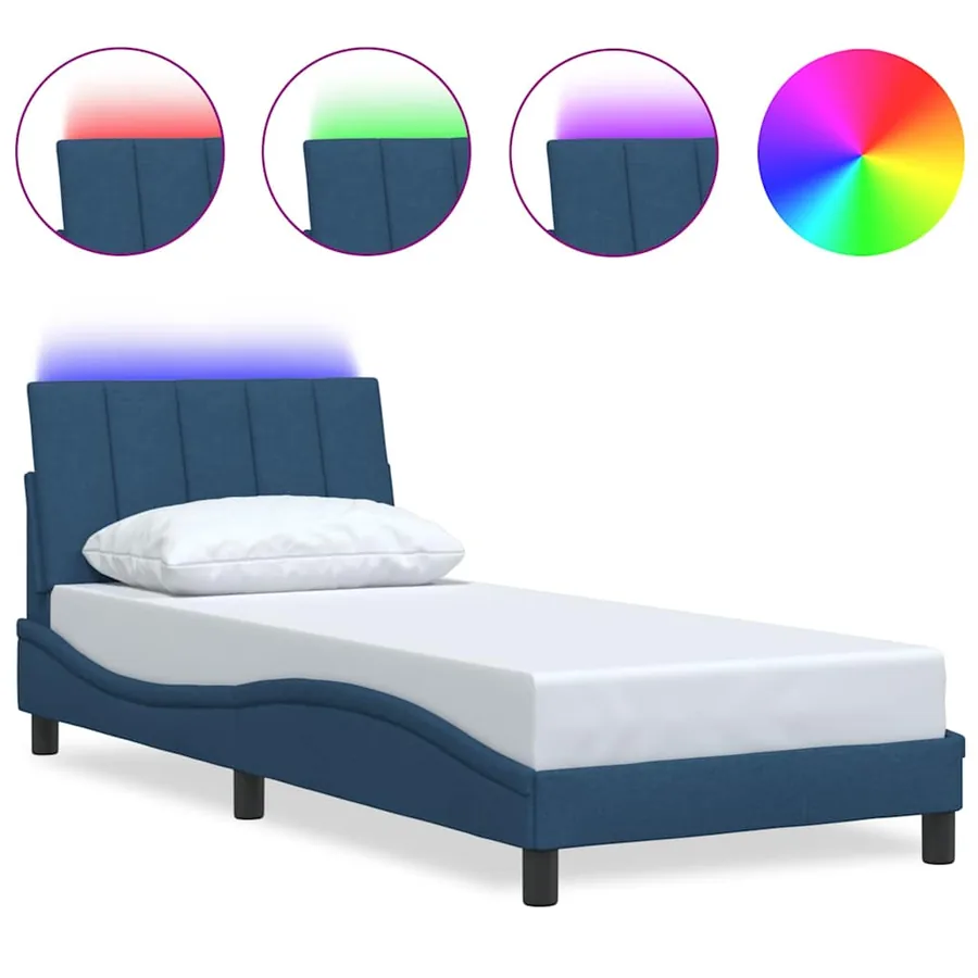 Cadre de lit sans matelas Hanko bleu 90x200 cm tissu - 2