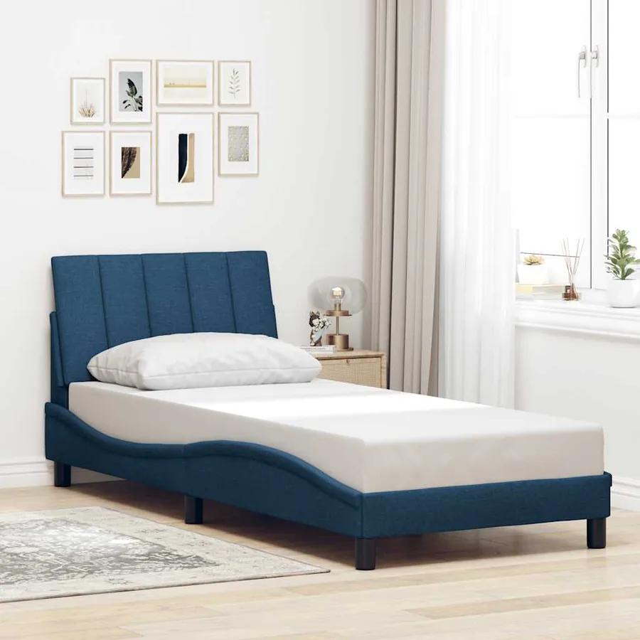 Cadre de lit sans matelas Hanko bleu 90x200 cm tissu - 4