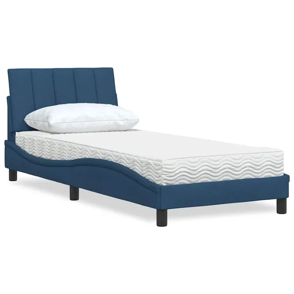 Lit avec matelas Hanko bleu 90x190 cm tissu