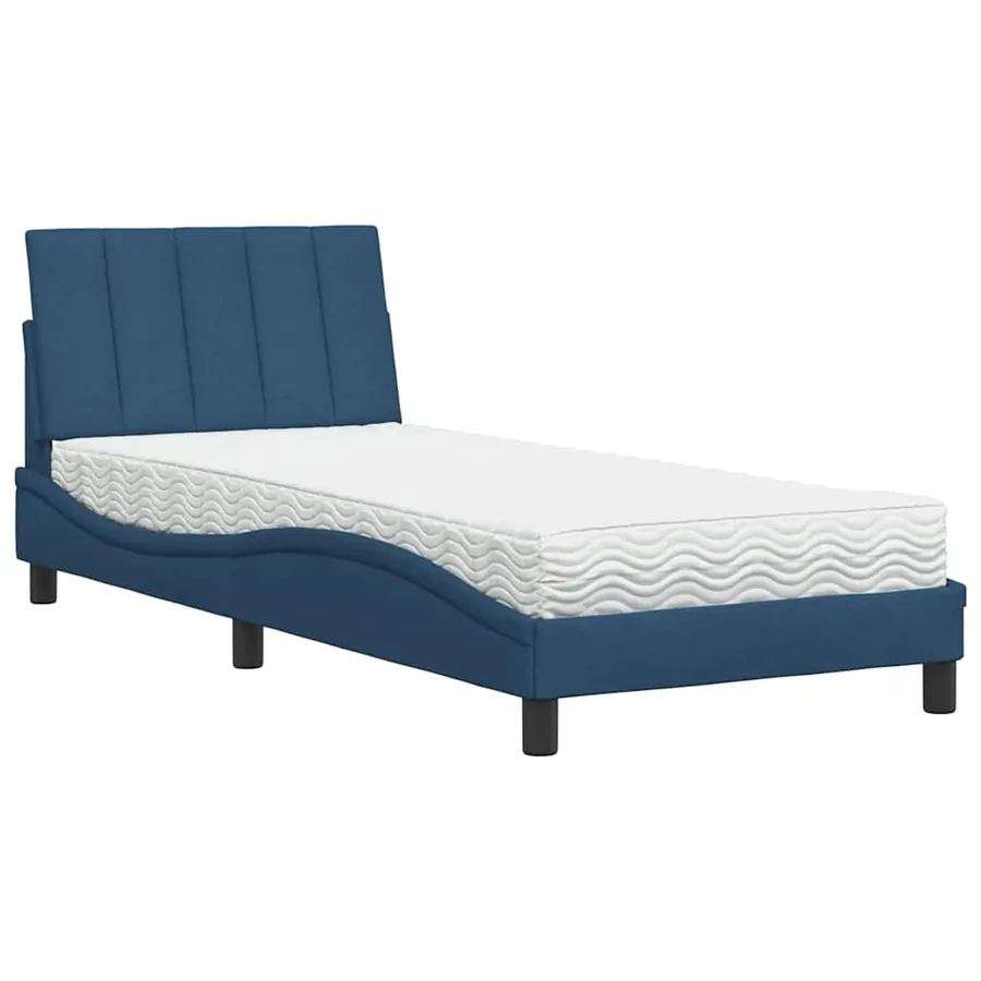 Lit avec matelas Hanko bleu 90x190 cm tissu - 2