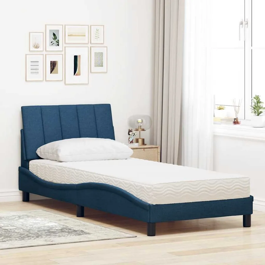 Lit avec matelas Hanko bleu 90x200 cm tissu - 3