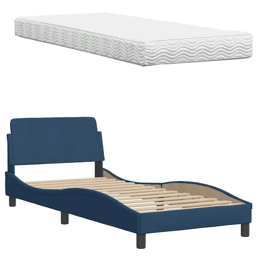 Lit avec matelas Hanko bleu 90x200 cm tissu - 8