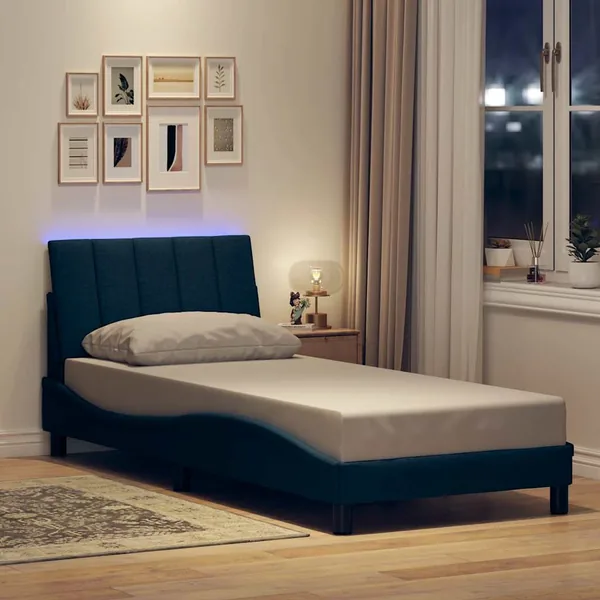 Cadre de lit sans matelas Hanko bleu 90x190 cm tissu