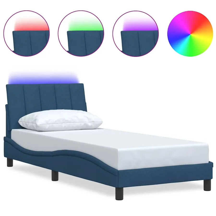 Cadre de lit sans matelas Hanko bleu 90x190 cm tissu - 2