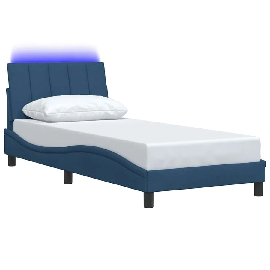 Cadre de lit sans matelas Hanko bleu 90x190 cm tissu - 5