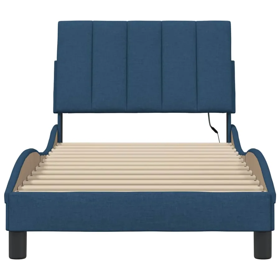 Cadre de lit sans matelas Hanko bleu 90x190 cm tissu - 6