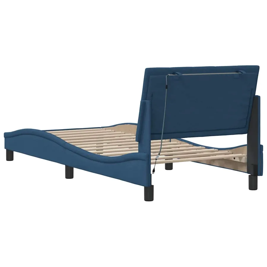 Cadre de lit sans matelas Hanko bleu 90x190 cm tissu - 8