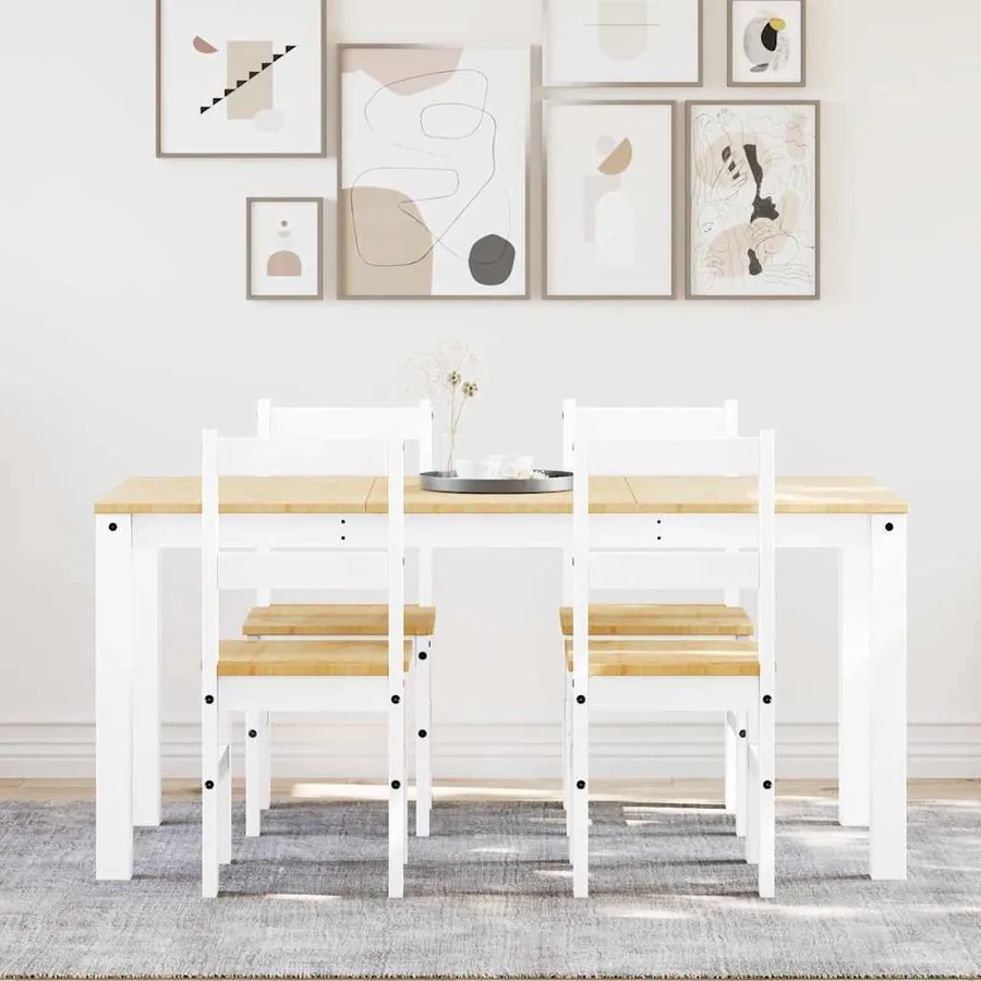 Ensemble à manger PANAMA 5 pcs blanc bois de pin massif
