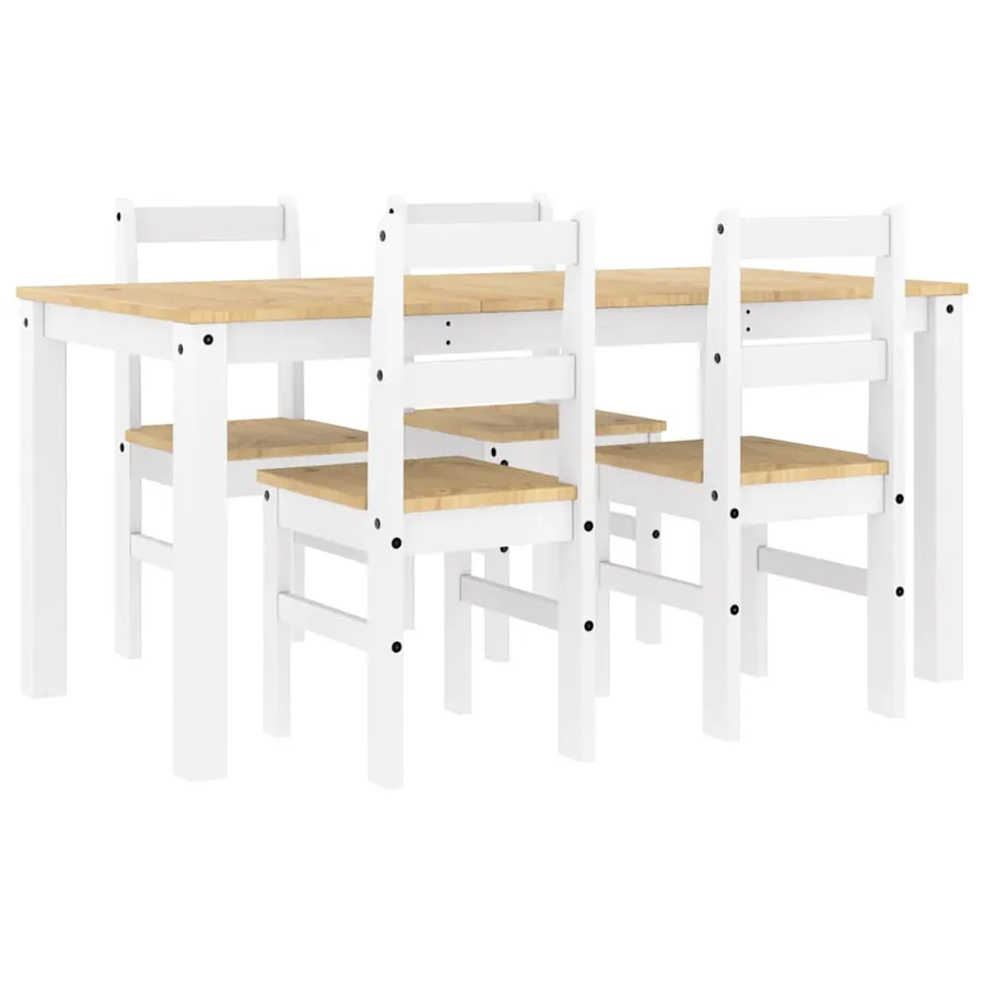 Ensemble à manger PANAMA 5 pcs blanc bois de pin massif - 2