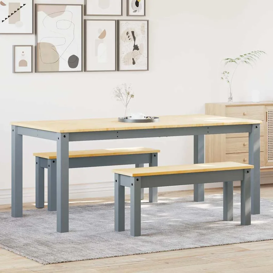 Ensemble à manger PANAMA 3 pcs gris bois de pin massif