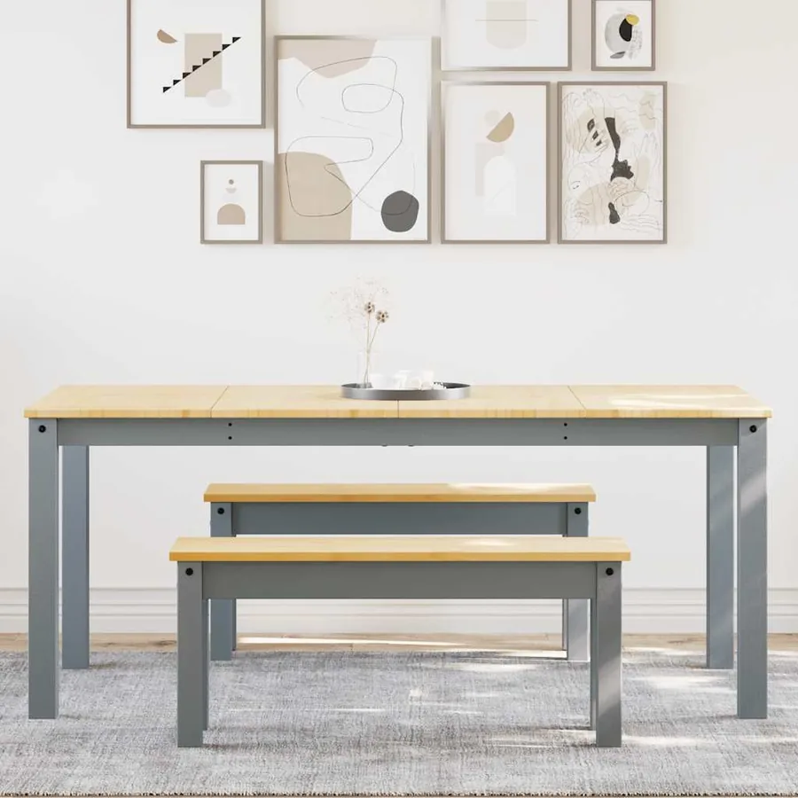 Ensemble à manger PANAMA 3 pcs gris bois de pin massif - 3