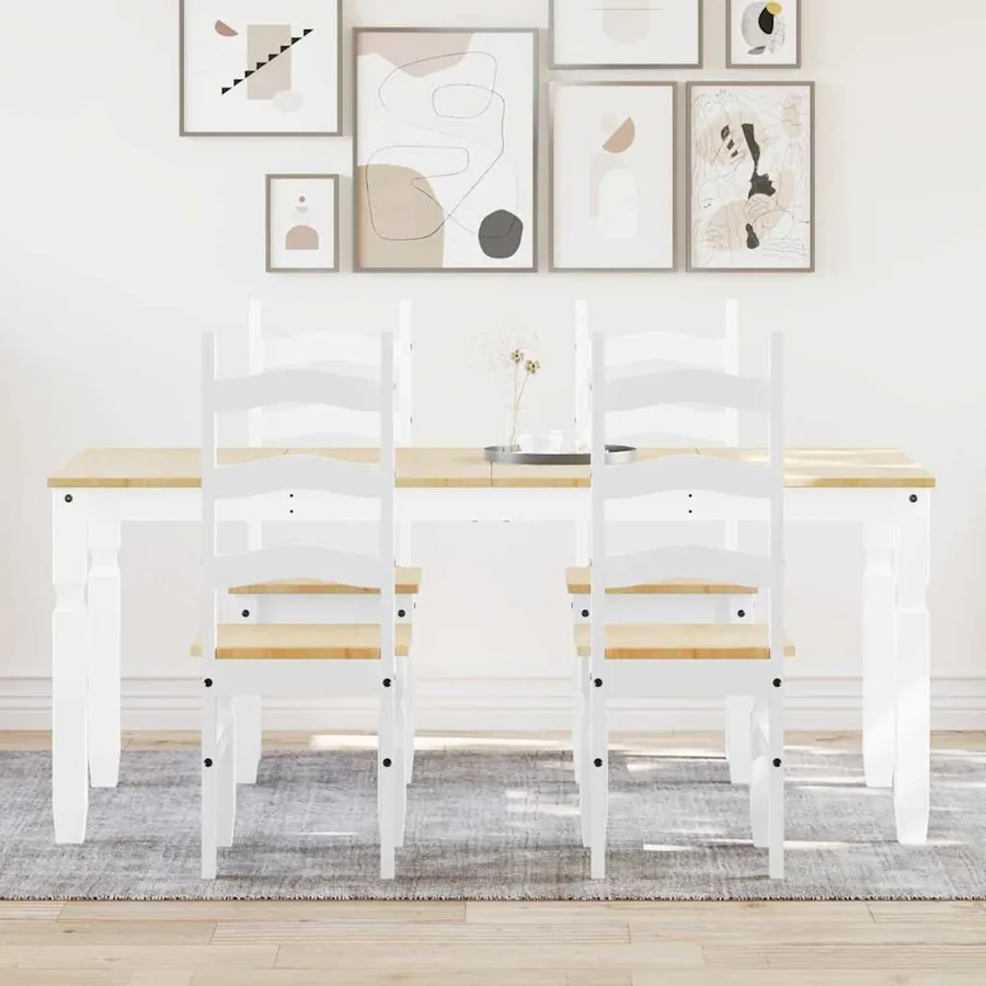 Ensemble à manger PANAMA 5 pcs blanc bois de pin massif