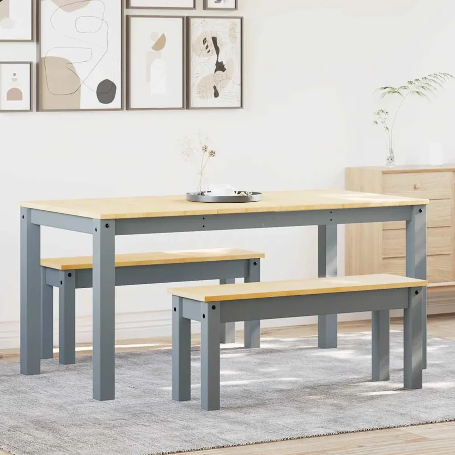 Ensemble à manger PANAMA 3 pcs gris bois de pin massif
