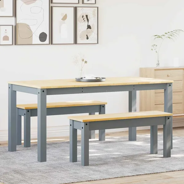 Ensemble à manger PANAMA 3 pcs gris bois de pin massif