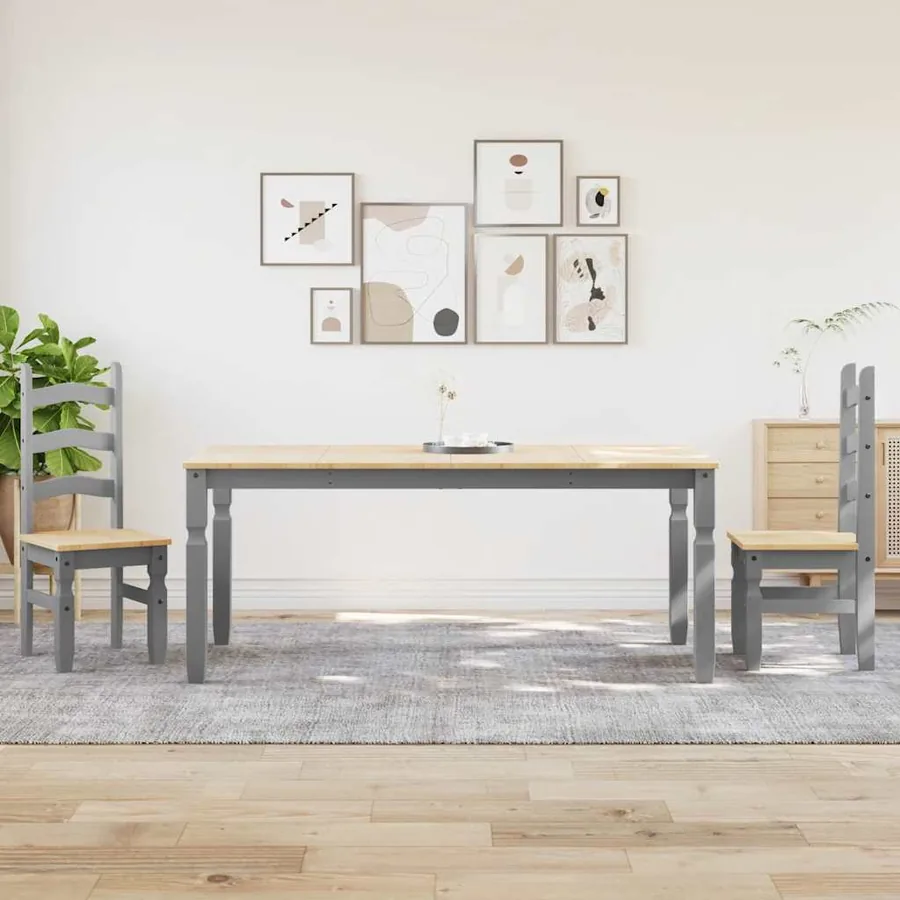 Ensemble à manger PANAMA 3 pcs gris bois de pin massif - 3