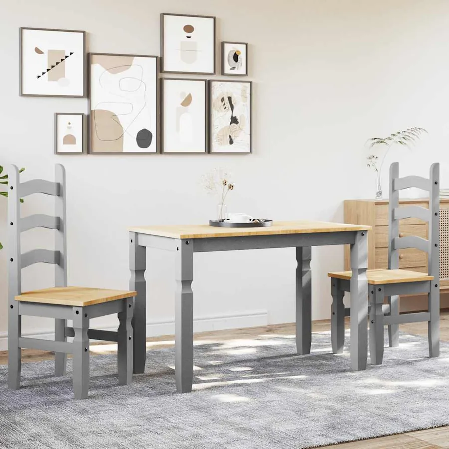Ensemble à manger PANAMA 3 pcs gris bois de pin massif - 3