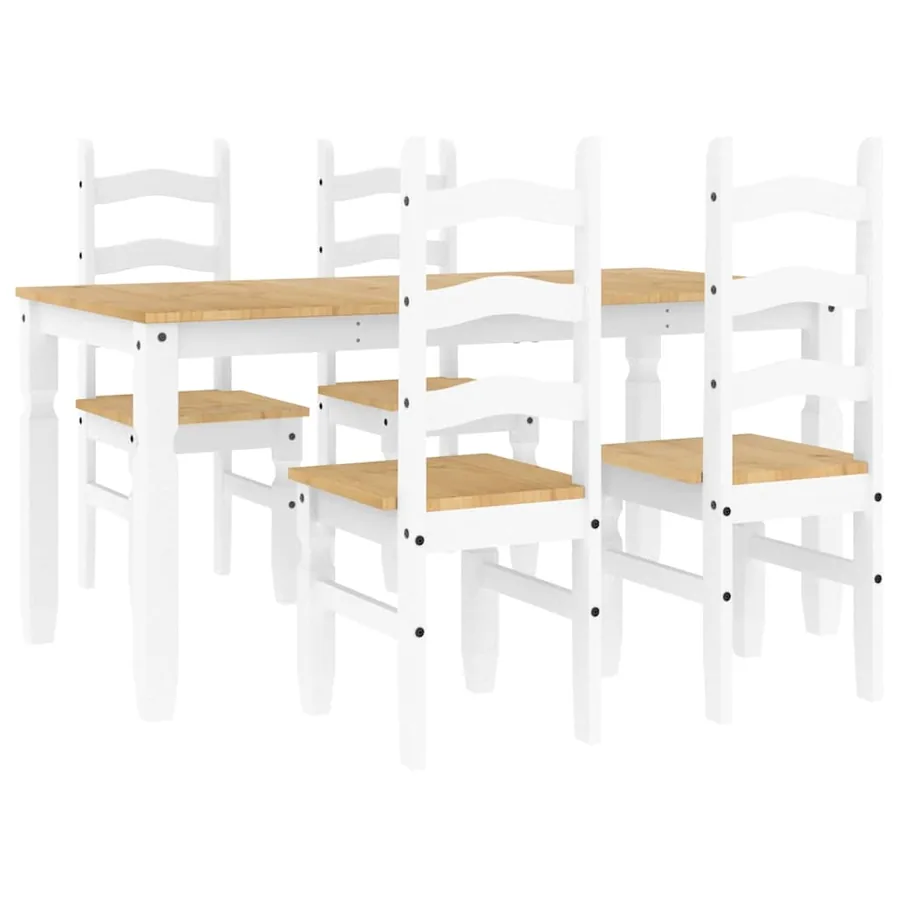 Ensemble à manger PANAMA 5 pcs blanc bois de pin massif - 2