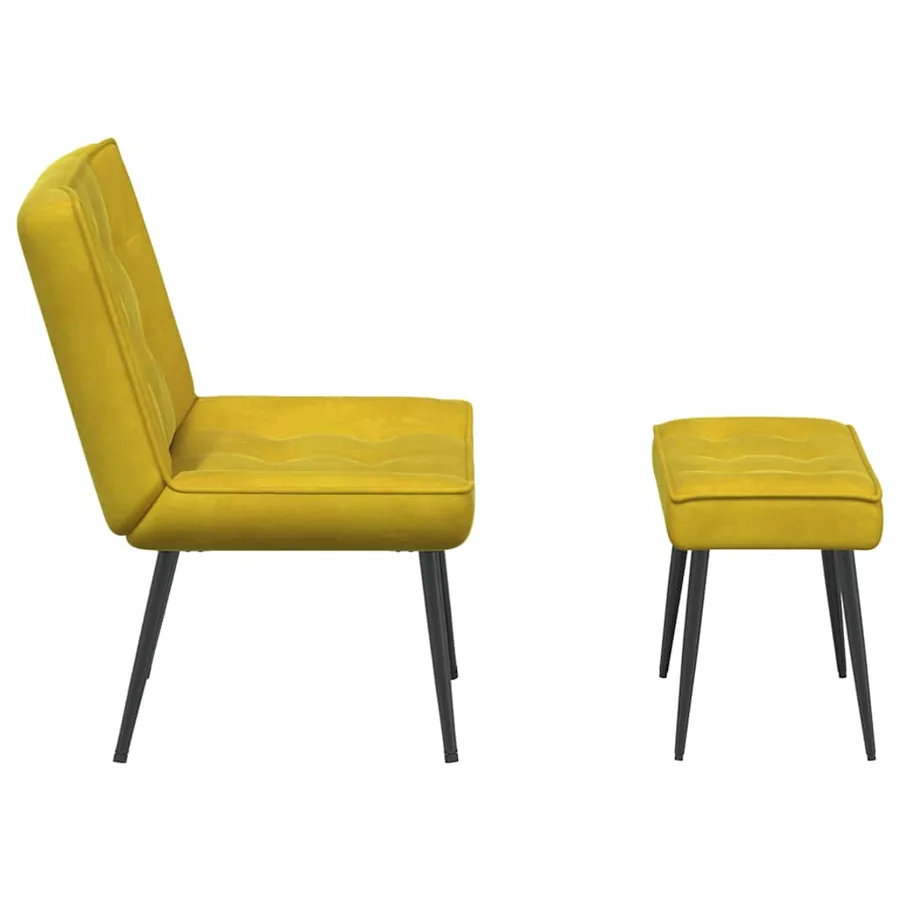 Chaise de relaxation avec tabouret jaune velours - 7