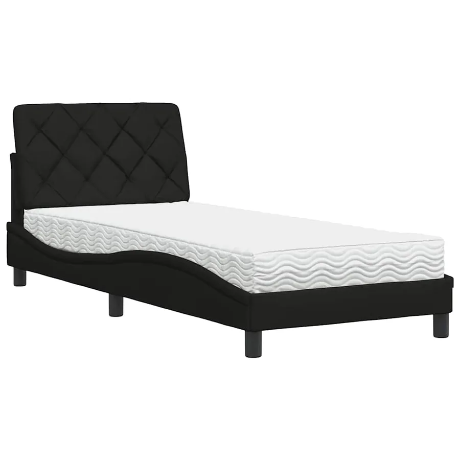 Lit avec matelas noir 90x190 cm tissu - 2