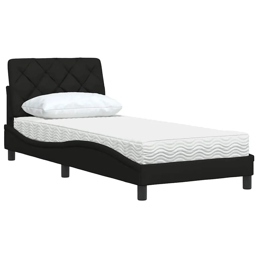 Lit avec matelas noir 90x190 cm tissu - 4