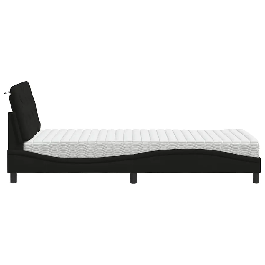 Lit avec matelas noir 90x190 cm tissu - 6