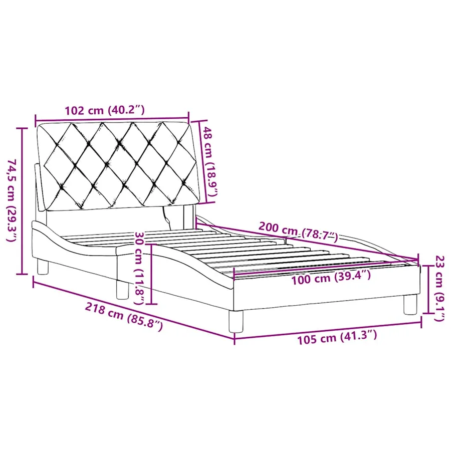 Cadre de lit avec LED sans matelas noir 100x200 cm tissu - 16