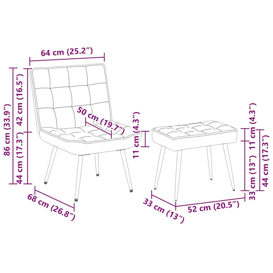Chaise de relaxation avec tabouret Bordeaux Velours - 12