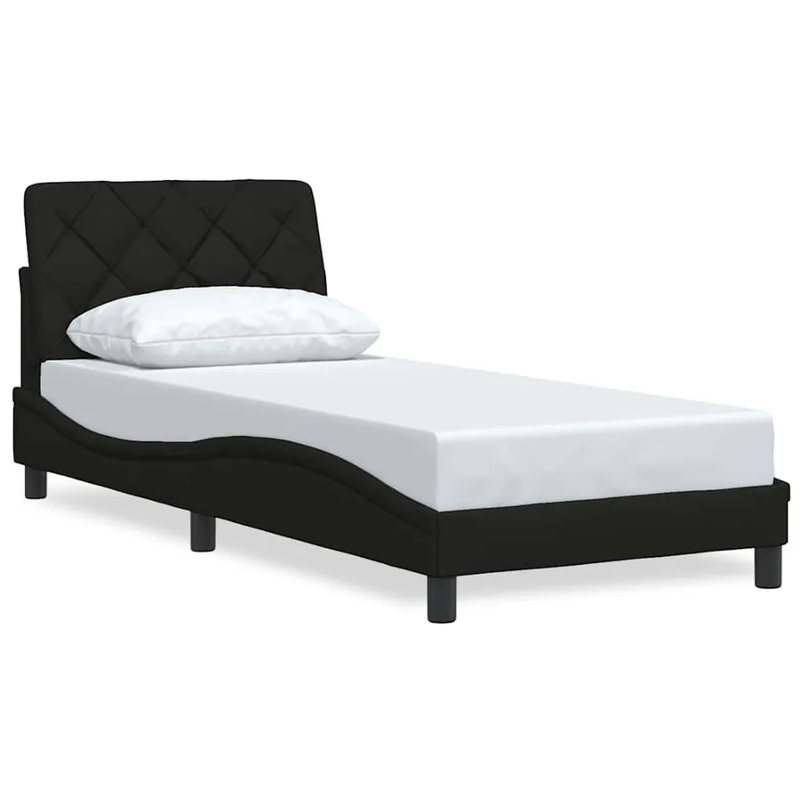 Cadre de lit sans matelas noir 90x200 cm tissu - 2