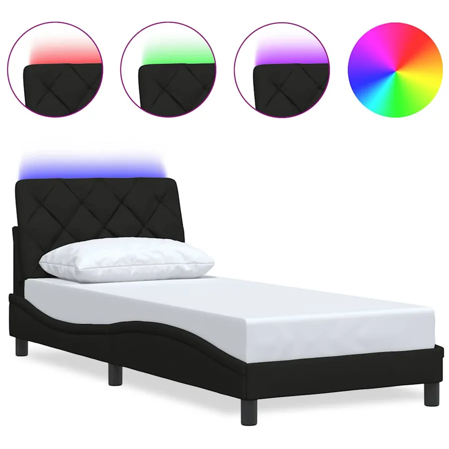 Cadre de lit avec LED sans matelas noir 90x190 cm tissu - 2