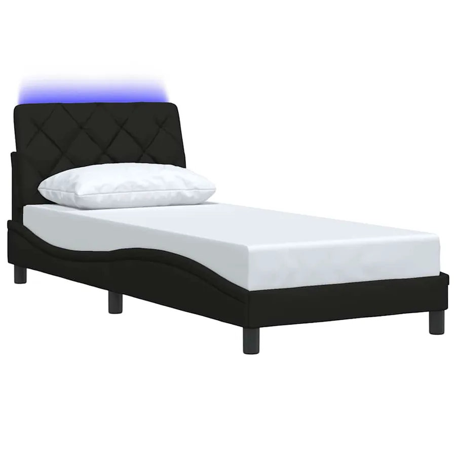 Cadre de lit avec LED sans matelas noir 90x190 cm tissu - 3
